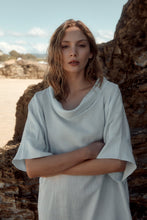 Load image into Gallery viewer, By Ridley Claire Dress Ocean Color Front View Closed Up