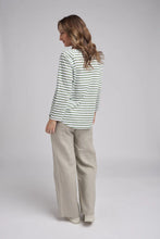 Load image into Gallery viewer, Goondiwindi Cotton - Stripe Long Sleeve Tee - White/Fern Green Color Back View