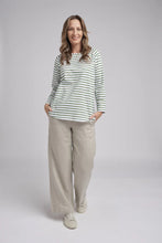 Load image into Gallery viewer, Goondiwindi Cotton - Stripe Long Sleeve Tee - White/Fern Green Color Front View