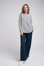 Load image into Gallery viewer, Goondiwindi Cotton - Stripe Long Sleeve Tee - White/Navy Color Front View