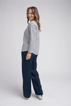 Load image into Gallery viewer, Goondiwindi Cotton - Stripe Long Sleeve Tee - White/Navy Color Back View