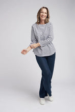 Load image into Gallery viewer, Goondiwindi Cotton - Stripe Long Sleeve Tee - White/Navy Color Front View