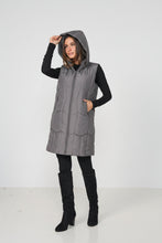 Load image into Gallery viewer, Caju Puffer Vest Geometric Panels with Removable Hood Grey colour front shot