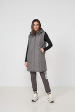 Load image into Gallery viewer, Caju Puffer Vest Geometric Panels with Removable Hood Grey colour front shot