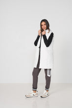 Load image into Gallery viewer, Caju Puffer Vest Geometric Panels with Removable Hood White colour side shot