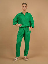 Load image into Gallery viewer, Collectivo - Scarlett Taperred Pants - Green Schiffli colour front shot