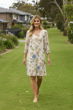 Load image into Gallery viewer, Cream - Lucia Short Dress - Hailey Print with Blue colour front shot