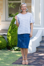 Load image into Gallery viewer, Equinox - Mid-Length Pull-On Denim Skirt - Stonewash colour front shot