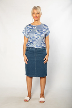 Load image into Gallery viewer, Equinox - Mid-Length Pull-On Denim Skirt - Stonewash colour front shot