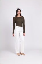 Load image into Gallery viewer, Foil - Fine Merino Crew Neck Top - Khaki Marl Front View