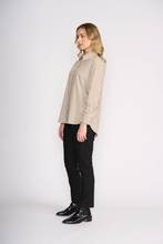 Load image into Gallery viewer, Foil - Push Up Shirt - Taupe Wide Stripe style side shot