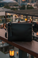 Load image into Gallery viewer, Fulton Soft Leather Double Pouch Crossbody Bag -Black colour front shot