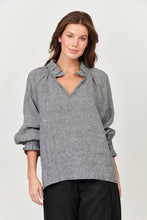 Load image into Gallery viewer, Naturals by O&J Linen Long Sleeve, Ruffle Collar Top Pepper Color Front View