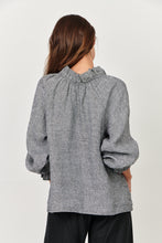 Load image into Gallery viewer, Naturals by O&J Linen Long Sleeve, Ruffle Collar Top Pepper Color Back View