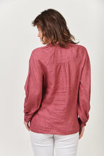 Load image into Gallery viewer, Naturals by O&J Linen Top - Long Sleeve/ V-Neckline with Ruffled Collar Back View