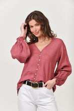 Load image into Gallery viewer, Naturals by O&J Linen Top - Long Sleeve/ V-Neckline with Ruffled Collar Front View