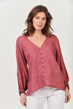 Load image into Gallery viewer, Naturals by O&J Linen Top - Long Sleeve/ V-Neckline with Ruffled Collar Front View