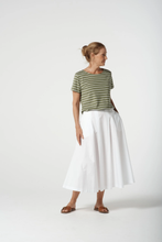 Load image into Gallery viewer, Goondiwindi Cotton - Cotton Crew Neck Striped Tee - White/ Sage colour front shot