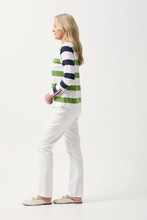 Load image into Gallery viewer, Goondiwindi Cotton - Cotton Long Sleeve Tee With Button Sleeve - White/ Leaf Green colour side shot