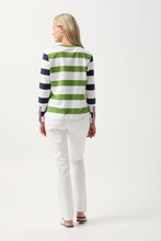 Load image into Gallery viewer, Goondiwindi Cotton - Cotton Long Sleeve Tee With Button Sleeve - White/ Leaf Green colour back shot