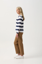 Load image into Gallery viewer, Goondiwindi Cotton - Cotton Long Sleeve Tee With Button Sleeve - White/ Parisian colour side shot