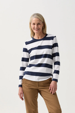 Load image into Gallery viewer, Goondiwindi Cotton - Cotton Long Sleeve Tee With Button Sleeve - White/ Parisian colour front shot