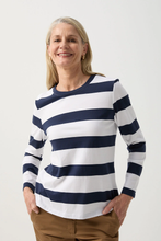 Load image into Gallery viewer, Goondiwindi Cotton - Cotton Long Sleeve Tee With Button Sleeve - White/ Parisian colour front shot