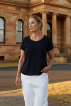 Load image into Gallery viewer, Goondiwindi Cotton - Cotton Roll Cuff Tee - Navy colour front shot