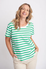 Load image into Gallery viewer, Goondiwindi Cotton - Crew Neck Striped Tee in Kelly Green/White colour front shot
