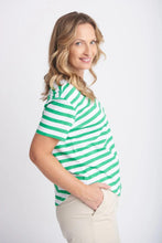 Load image into Gallery viewer, Goondiwindi Cotton - Crew Neck Striped Tee in Kelly Green/White colour side shot