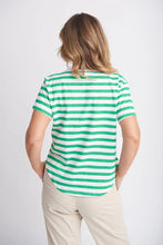 Load image into Gallery viewer, Goondiwindi Cotton - Crew Neck Striped Tee in Kelly Green/White colour back shot
