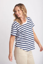 Load image into Gallery viewer, Goondiwindi Cotton - Crew Neck Striped Tee in Navy/White colour side shot