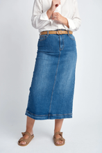 Load image into Gallery viewer, Goondiwindi Cotton - Denim Straight Skirt With Back Split - Light Blue colour front shot