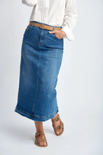 Load image into Gallery viewer, Goondiwindi Cotton - Denim Straight Skirt With Back Split - Light Blue colour front shot