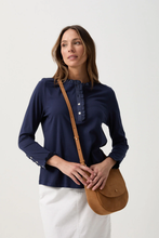 Load image into Gallery viewer, Goondiwindi Cotton - Frill Collar Long Sleeve Tee - Parisian Navy colour front shot