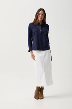 Load image into Gallery viewer, Goondiwindi Cotton - Frill Collar Long Sleeve Tee - Parisian Navy colour front shot