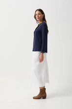 Load image into Gallery viewer, Goondiwindi Cotton - Frill Collar Long Sleeve Tee - Parisian Navy colour side shot