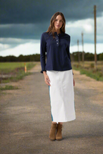 Load image into Gallery viewer, Goondiwindi Cotton - Frill Collar Long Sleeve Tee - Parisian Navy colour front shot