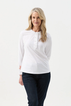 Load image into Gallery viewer, Goondiwindi Cotton - Frill Collar Long Sleeve Tee - White colour front shot