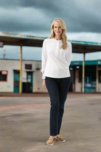Load image into Gallery viewer, Goondiwindi Cotton - Frill Collar Long Sleeve Tee - White colour front shot