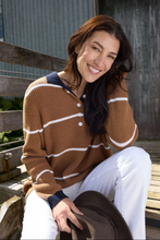 Load image into Gallery viewer, Goondiwindi Cotton - Husk Cotton Cashmere Collared Knit Jumper - Iced Coffee/Laser White colour front shot