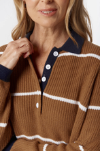 Load image into Gallery viewer, Goondiwindi Cotton - Husk Cotton Cashmere Collared Knit Jumper - Iced Coffee/Laser White colour front shot