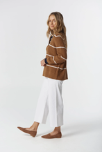 Load image into Gallery viewer, Goondiwindi Cotton - Husk Cotton Cashmere Collared Knit Jumper - Iced Coffee/Laser White colour side shot