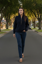 Load image into Gallery viewer, Goondiwindi Cotton - Jillaroo ½ Zip Merino Cotton Jumper - Navy colour front shot