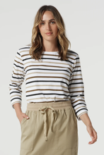 Load image into Gallery viewer, Goondiwindi Cotton - Multi Stripe Cotton Tee - Otter colour front shot