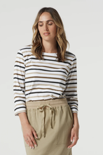 Load image into Gallery viewer, Goondiwindi Cotton - Multi Stripe Cotton Tee - Otter colour front shot
