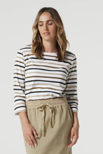 Load image into Gallery viewer, Goondiwindi Cotton - Multi Stripe Cotton Tee - Otter colour front shot
