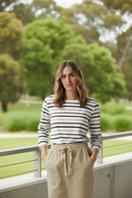 Load image into Gallery viewer, Goondiwindi Cotton - Multi Stripe Cotton Tee - Otter colour front shot