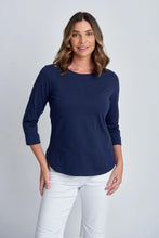 Load image into Gallery viewer, Goondiwindi Cotton - Pima Cotton Crew Neck 3/4 Sleeve Tee in Navy colour front shot