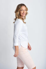 Load image into Gallery viewer, Goondiwindi Cotton - Pima Cotton Crew Neck 3/4 Sleeve Tee in White colour side shot